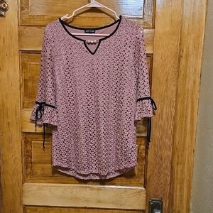 Olivia Blu Pink Blouse with 3/4 Bell Sleeves and Tie Front S